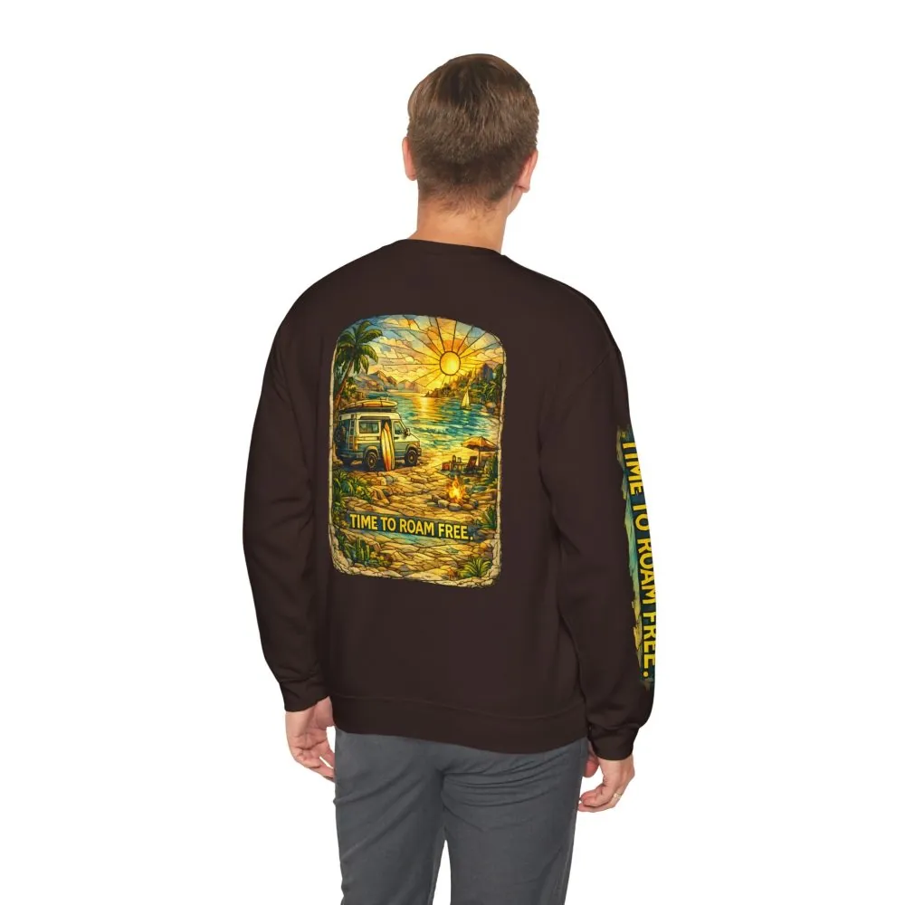 Unisex Heavy Blend™ Crewneck Sweatshirt — "Time To Roam Free" Design Cubic-Line