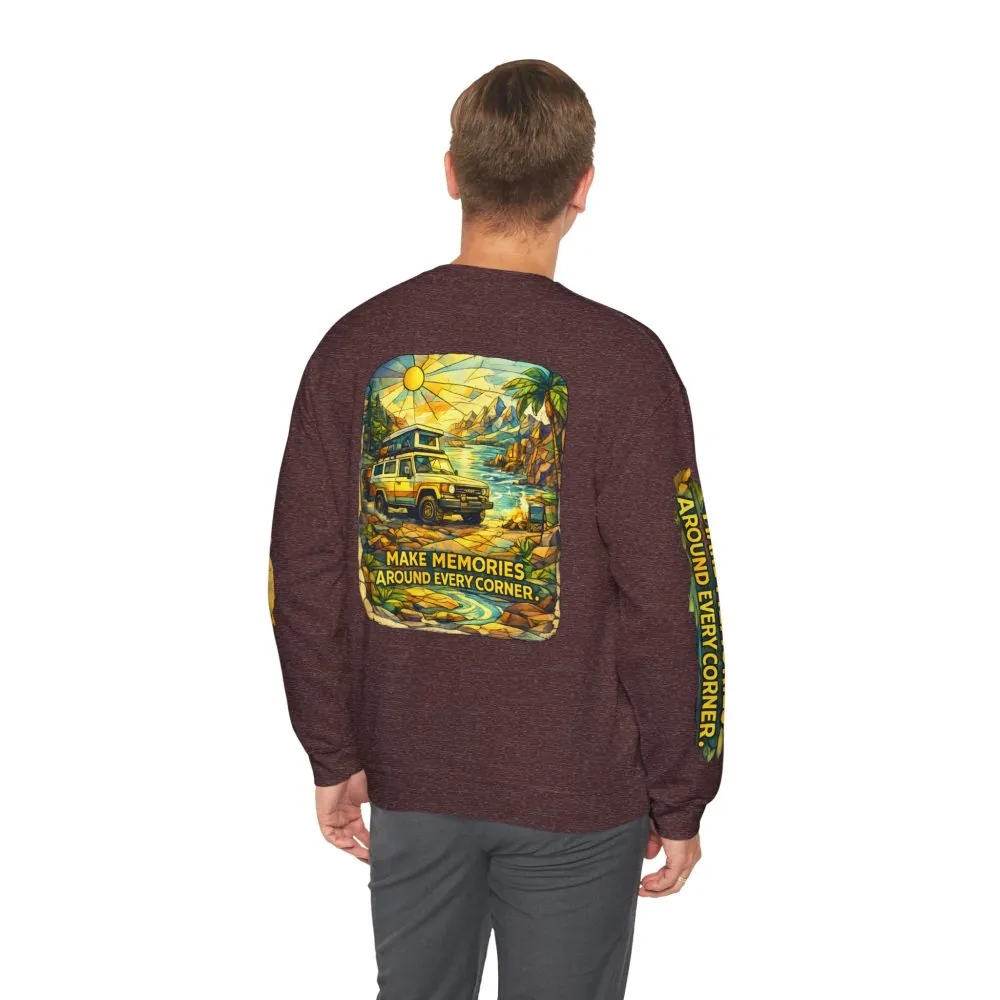 2683134340362763401_2048.jpeg Unisex Heavy Blend™ Crewneck Sweatshirt — "Make Memories Around Every Corner" Design Cubic-Line