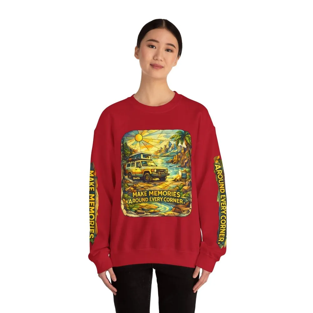 268323673396677022_2048.jpeg Unisex Heavy Blend™ Crewneck Sweatshirt — "Make Memories Around Every Corner" Design Cubic-Line