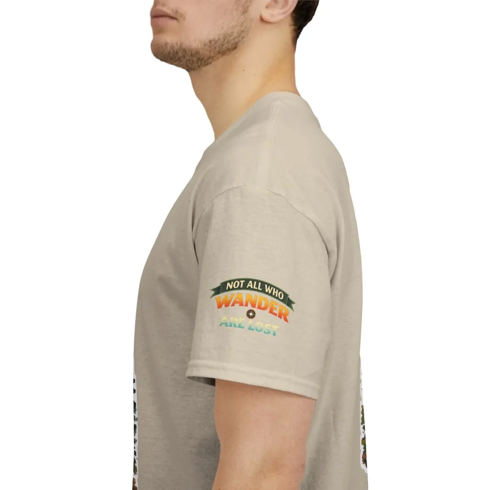 Unisex Heavy Cotton Tee — "Not All Who Wander Are Lost" Design Scenic-Line