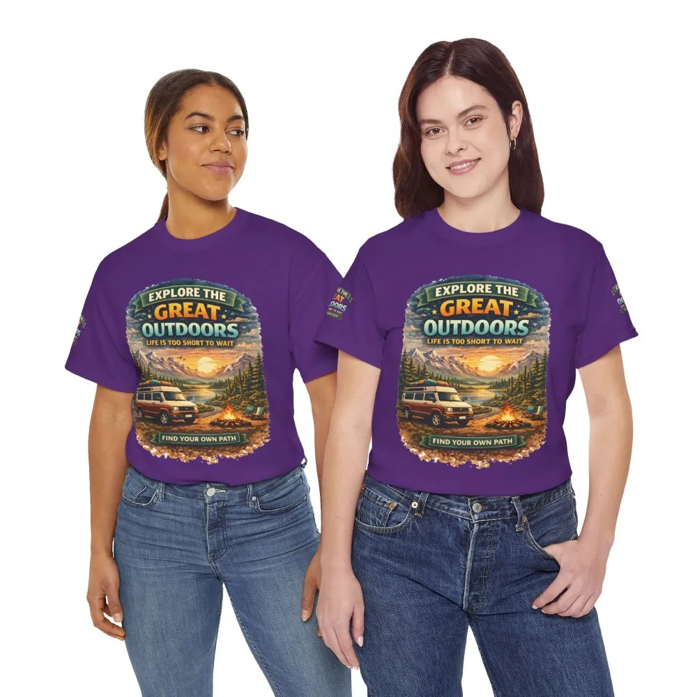 Unisex Heavy Cotton Tee — "Explore The Great Outdoors" Design Scenic-Line