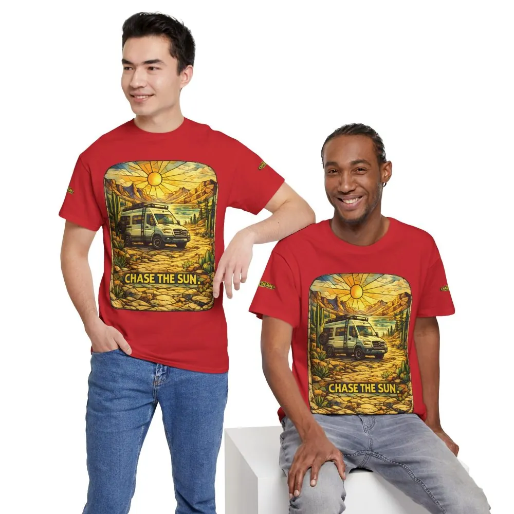 Unisex Heavy Cotton Tee — "Chase The Sun" Design Cubic-Line