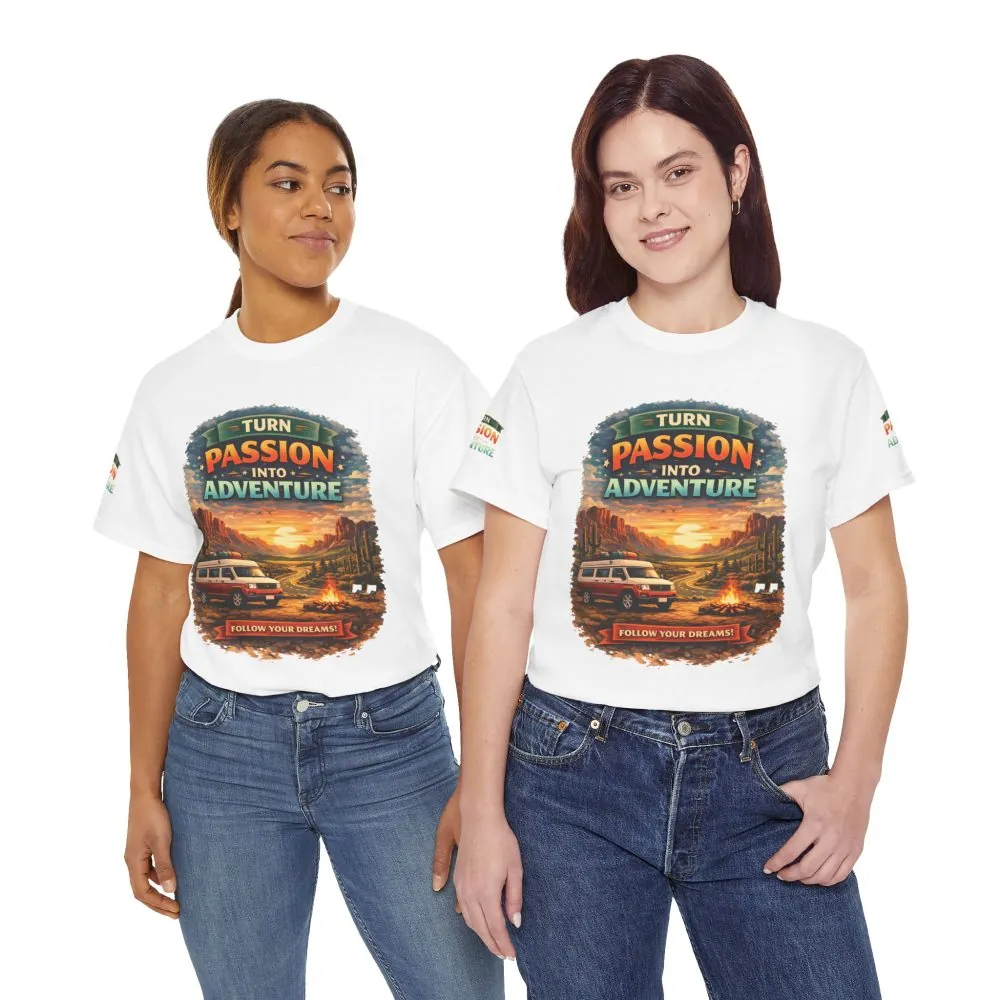 Unisex Heavy Cotton Tee — "Turn Passion Into Adventure" Design Scenic-Line