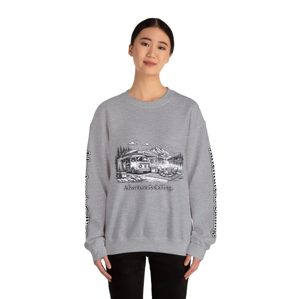 Unisex Heavy Blend™ Crewneck Sweatshirt — "Adventure Is Calling" Design Minimal-Line