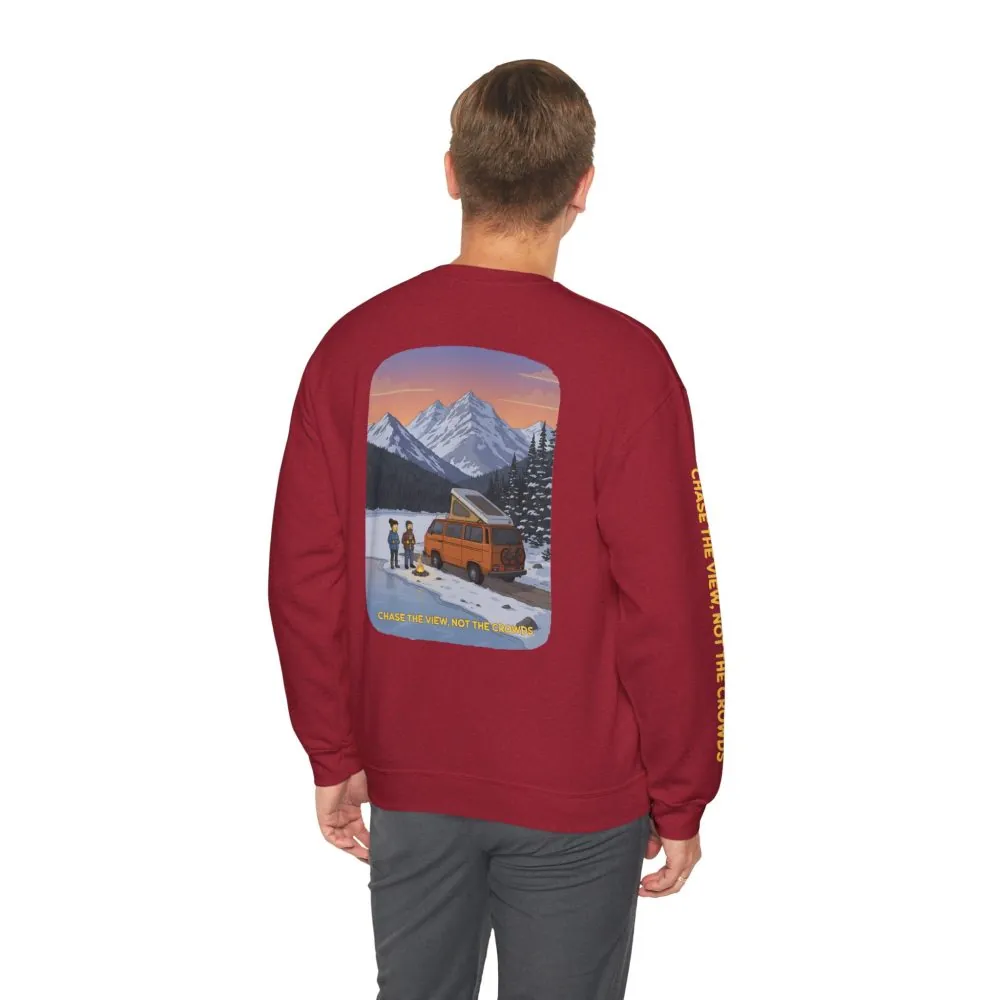 Unisex Heavy Blend™ Crewneck Sweatshirt — "Chase The Views-Not The Crowds"" Design Sitcom-Line