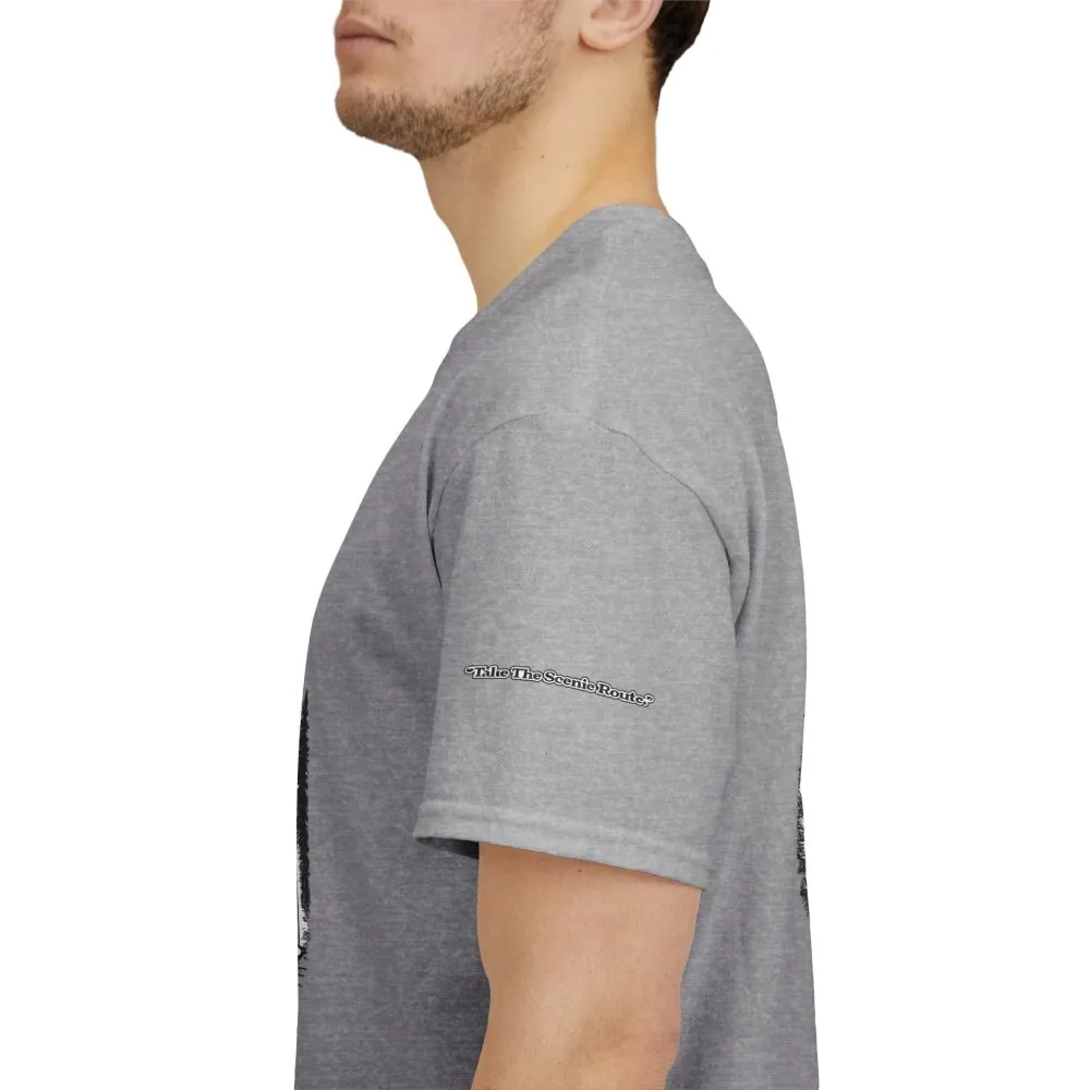 Unisex Heavy Cotton Tee — "Take The Scenic Route" Design Minimal-Line