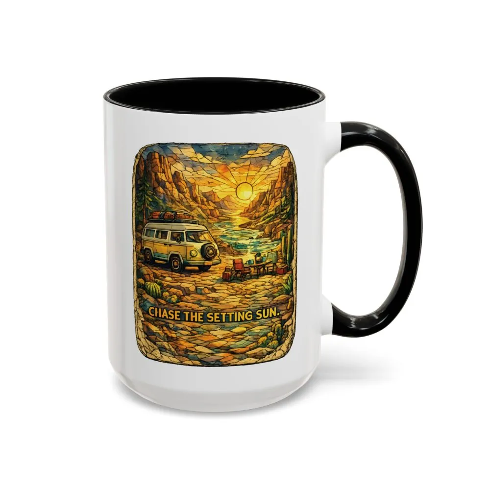 Accent Coffee Mug (11, 15oz) — "Chase The Settings Sun" Design Cubic-Line
