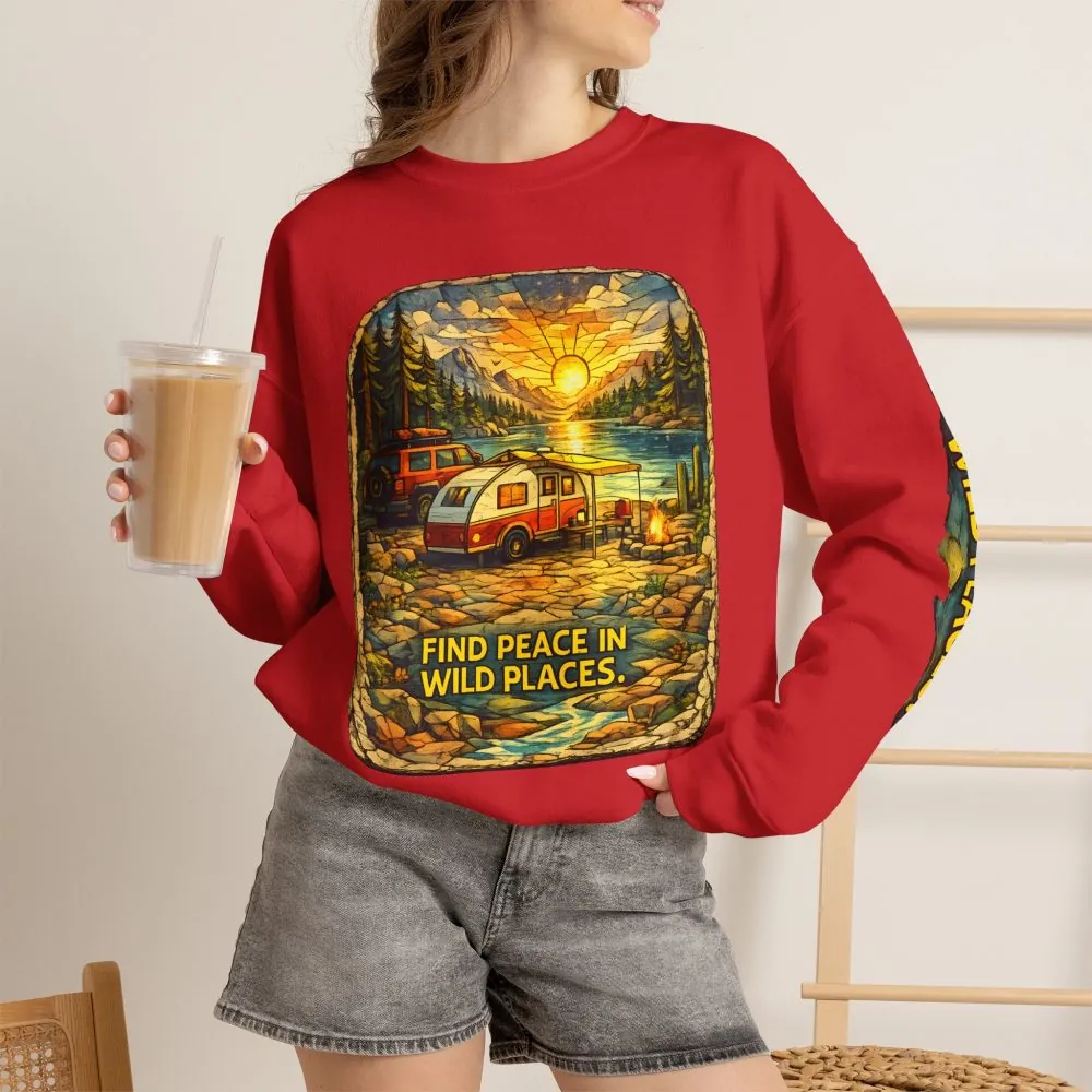 Unisex Heavy Blend™ Crewneck Sweatshirt — "Find Peace In Wild Places" Design Cubic-Line