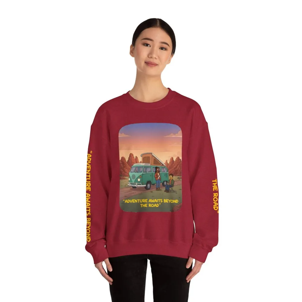 2723778803915331026_2048.jpeg Unisex Heavy Blend™ Crewneck Sweatshirt — "Adventure Awaits Beyond The Road" Design Sitcom-Line