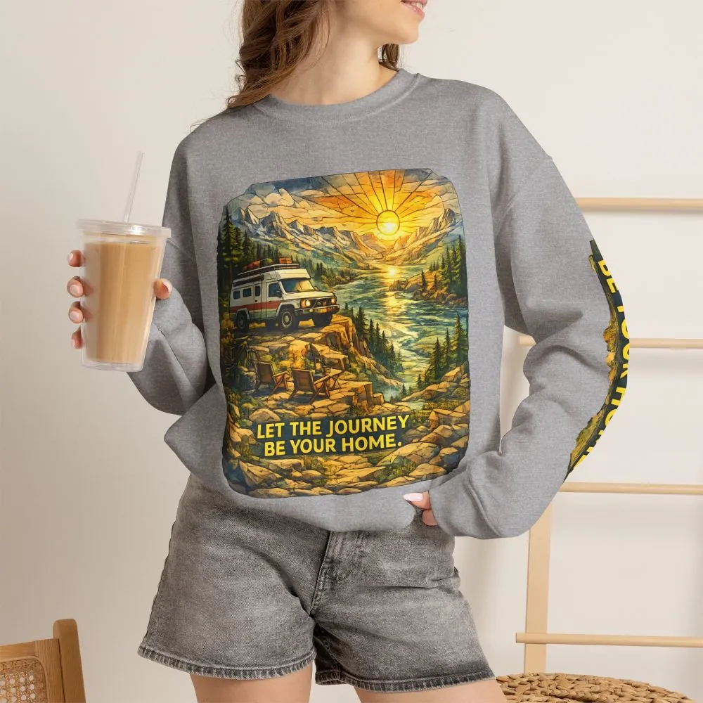 Unisex Heavy Blend™ Crewneck Sweatshirt — "Let The Journey Be Your Home" Design Cubic-Line