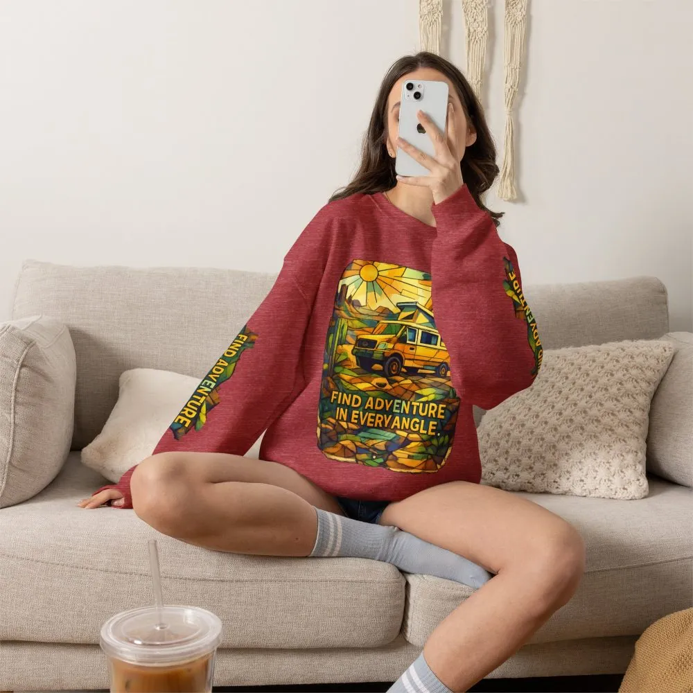 Unisex Heavy Blend™ Crewneck Sweatshirt — "Find Adventure In Every Corner" Design Cubic-Line