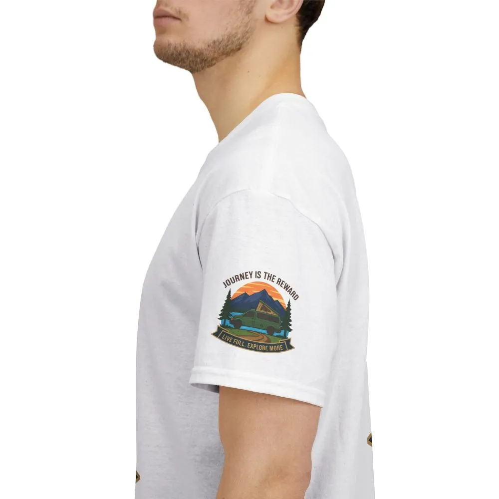 Unisex Heavy Cotton Tee  — "Journey Is The Reward Tee" Adventure Camper Van Graphic T-Shirt