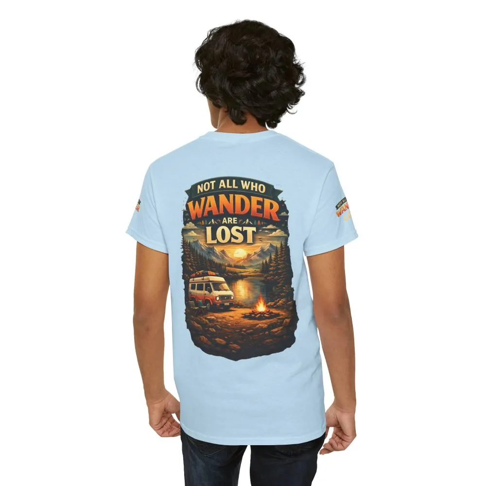 Unisex Heavy Cotton Tee — "Not All Who Wander Are Lost" Design Scenic-Line