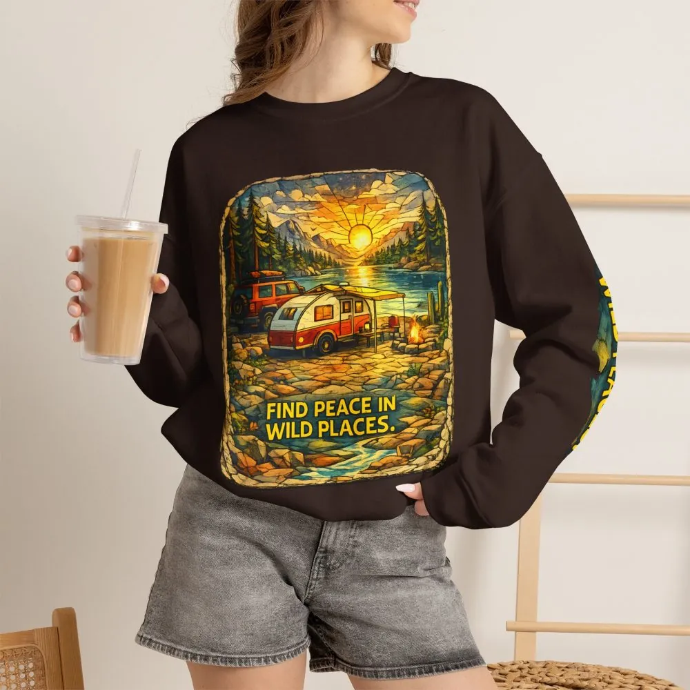 Unisex Heavy Blend™ Crewneck Sweatshirt — "Find Peace In Wild Places" Design Cubic-Line