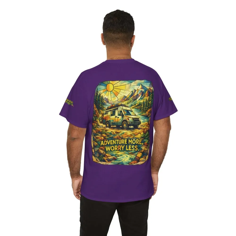 Unisex Heavy Cotton Tee — "Adventure More Worry Less" Design Cubic-Line