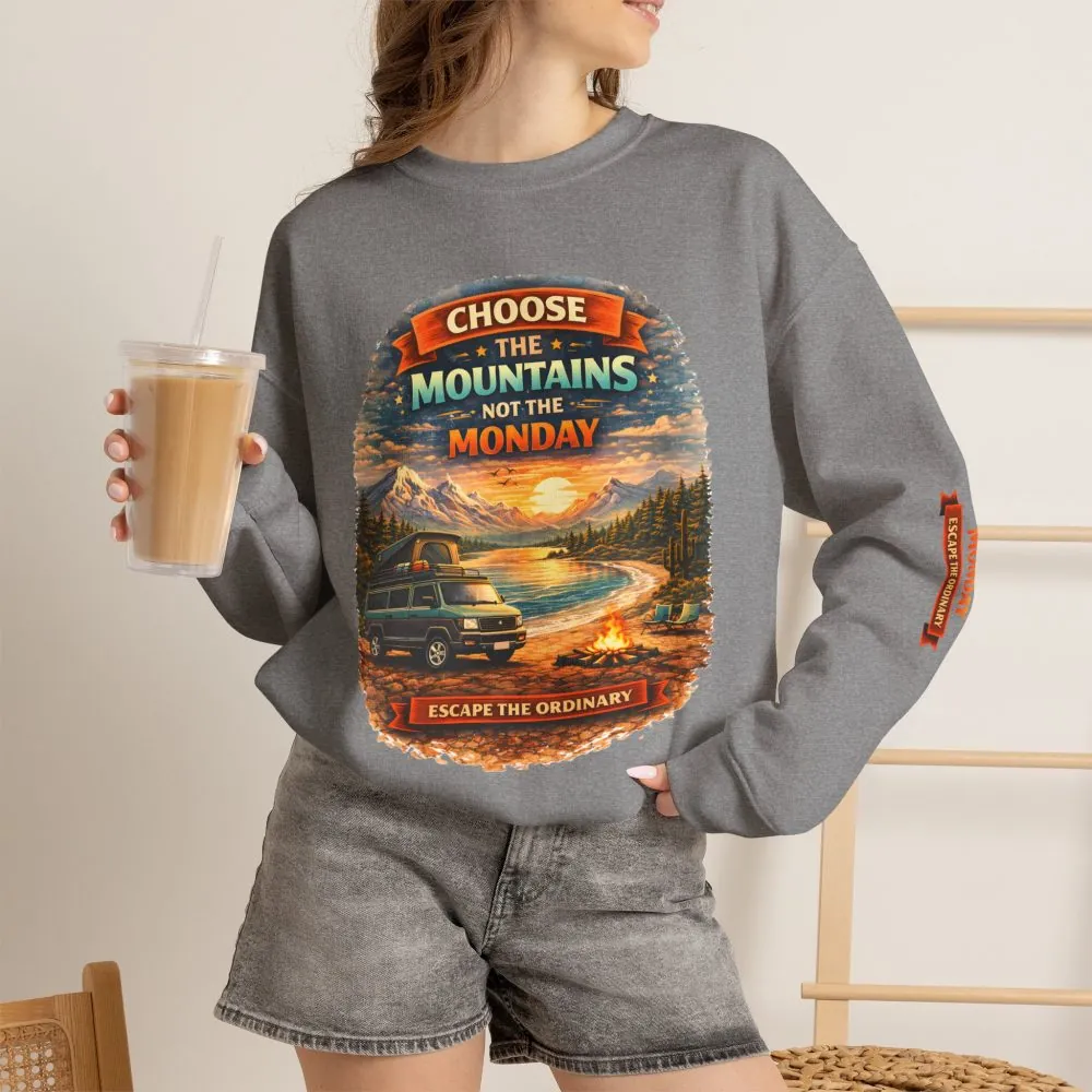 Unisex Heavy Blend™ Crewneck Sweatshirt — "Choose The Mountens" Design Scenic-Line