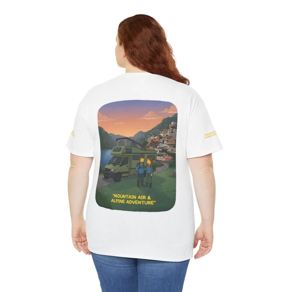 2766611184946339206_2048.jpeg Unisex Heavy Cotton Tee — "Mountain Air And Alpine Adventure" Design Sitcom-Line