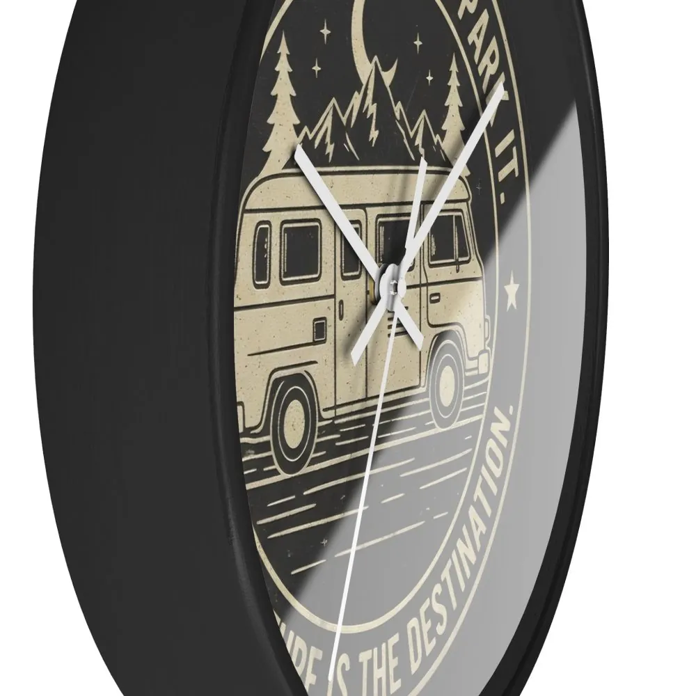 2768325506523875962_2048.jpeg Wall Clock — "Home Is Where You Park It-Adventure is the destination" Camper Van Mountain Travel Timepiece