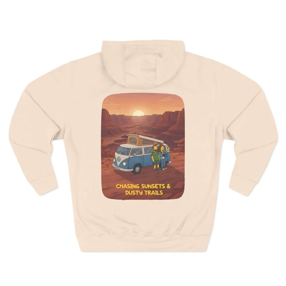 Three-Panel Fleece Hoodie - "Chasing Sunsets And Dusty Trails" Design Sitcom-Line