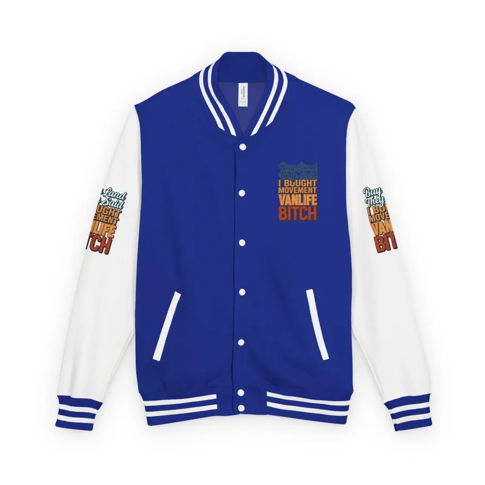 2772873481188740034_2048.jpeg Unisex Heavyweight Letterman Jacket — "Buy Land They Said" Design F**K-Line