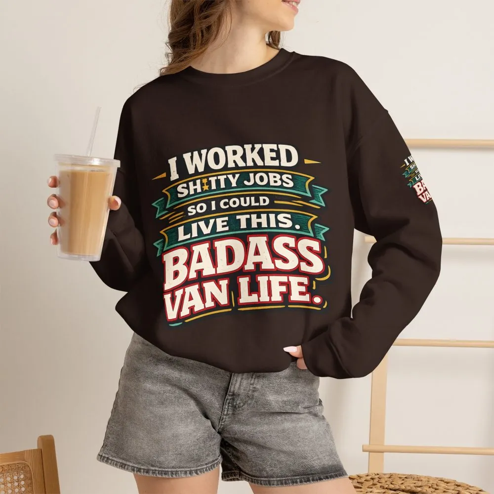 Unisex Heavy Blend™ Crewneck Sweatshirt — "I Worked Shitty Jobs" Design F**K-Line
