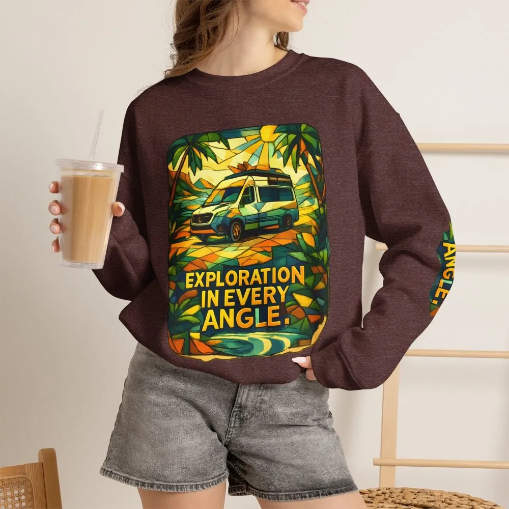 Unisex Heavy Blend™ Crewneck Sweatshirt — "Exploration In Every Angle" Design Cubic-Line