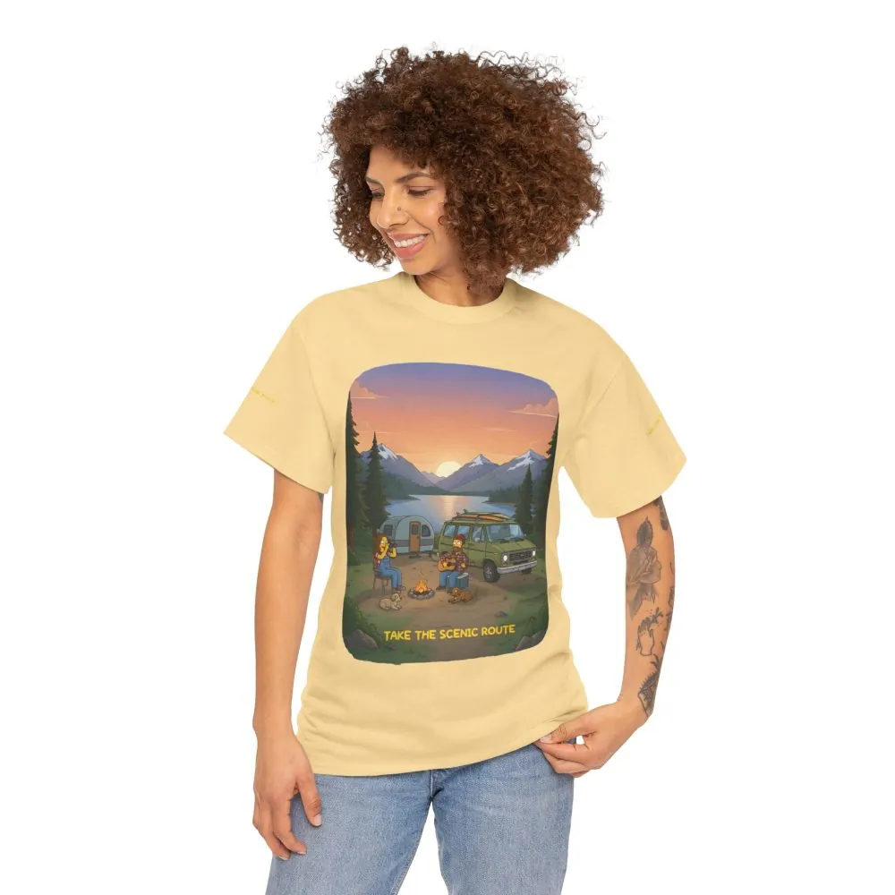 Unisex Heavy Cotton Tee — "Take The Scenic Route" Design Sitcom-Line
