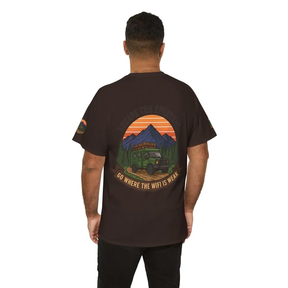 Unisex Heavy Cotton Tee — "Go Where the WiFi Is Weak" Adventure Shirt