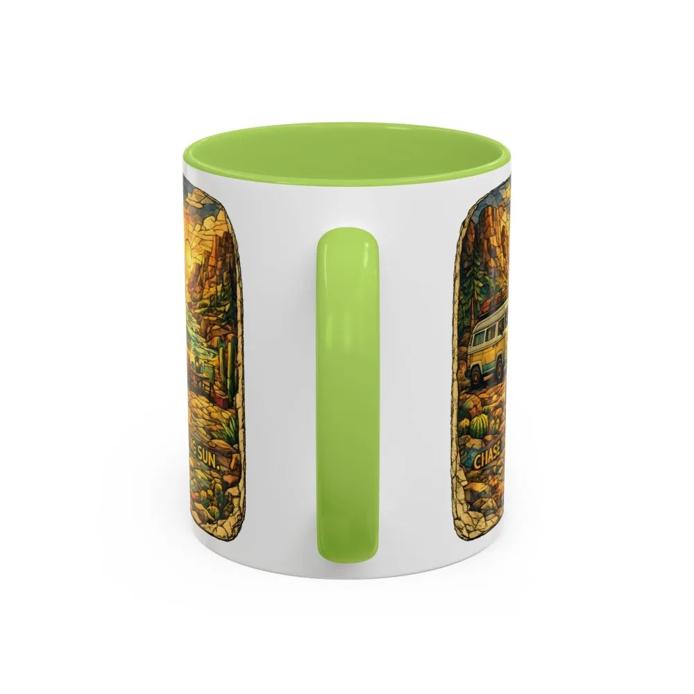 Accent Coffee Mug (11, 15oz) — "Chase The Settings Sun" Design Cubic-Line