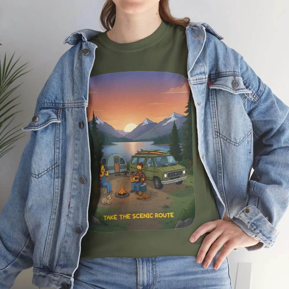 Unisex Heavy Cotton Tee — "Take The Scenic Route" Design Sitcom-Line