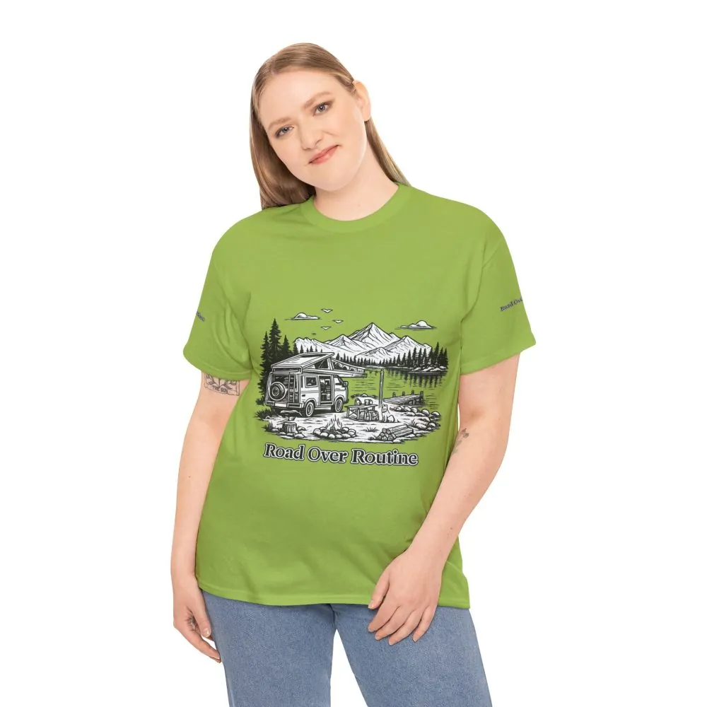 2803572691248944382_2048.jpeg Unisex Heavy Cotton Tee — "Road Over Routine" Design Minimal-Line