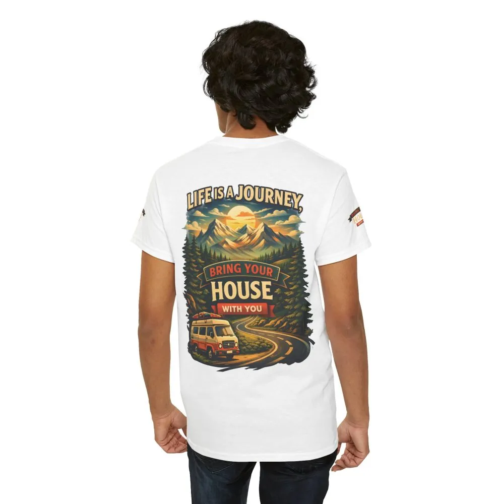 Unisex Heavy Cotton Tee — "Live Is A Journey-Bring Your House With You" Design Scenic-Line
