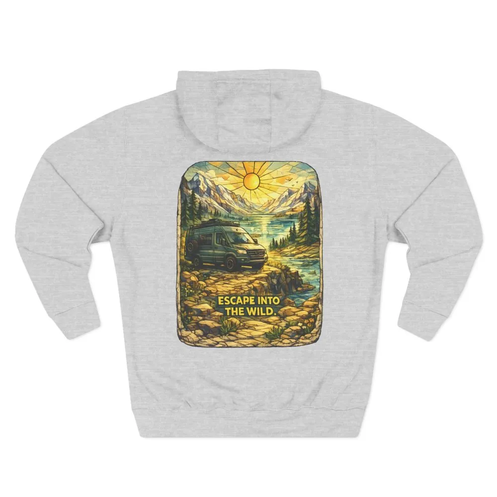Three-Panel Fleece Hoodie - "Escape Into The Wild" Design Cubic-Line