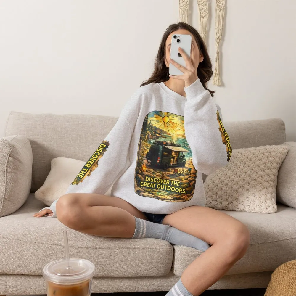 Unisex Heavy Blend™ Crewneck Sweatshirt — "Discover The Great Outdoors" Design Cubic-Line