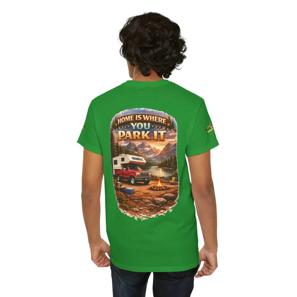 Unisex Heavy Cotton Tee — "Home Is Where You Park It" Design Scenic-Line