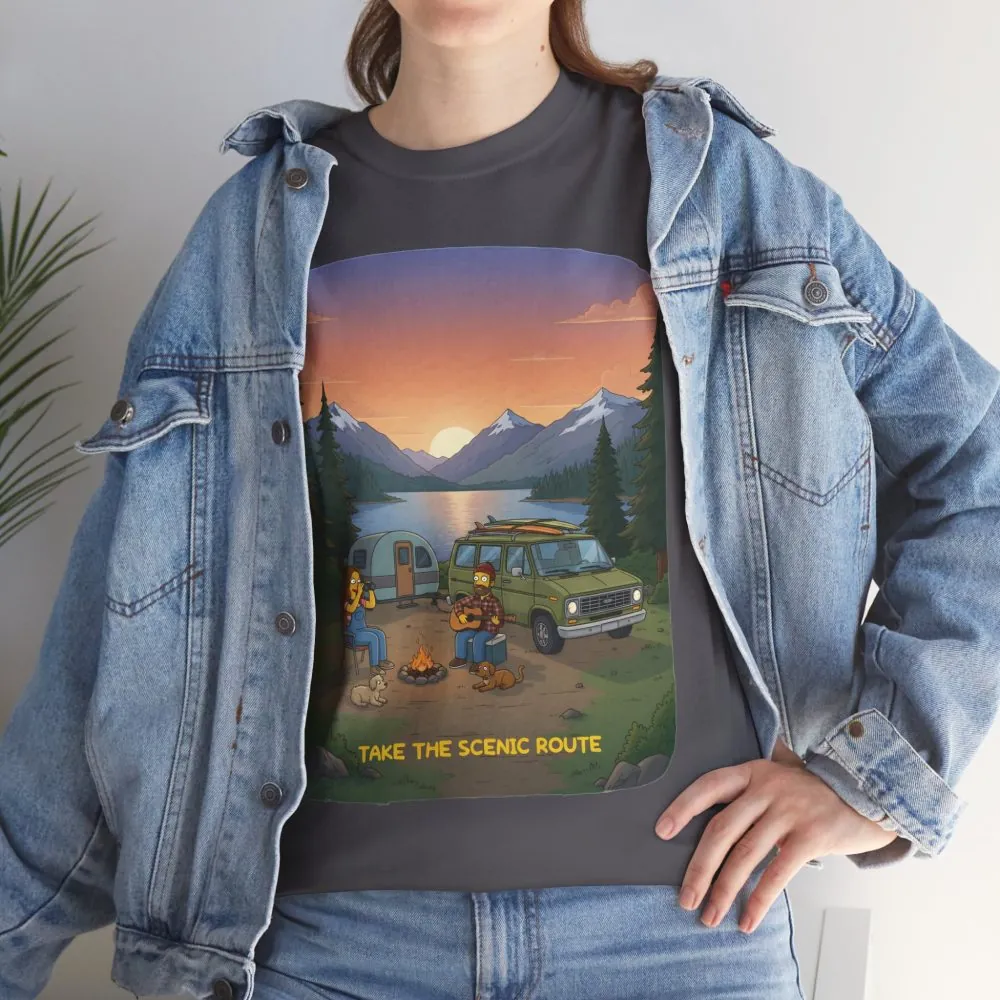 Unisex Heavy Cotton Tee — "Take The Scenic Route" Design Sitcom-Line