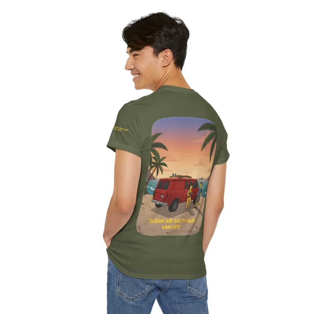 Unisex Heavy Cotton Tee — "Ocean Air Salty Hair Van Life" Design Sitcom-Line