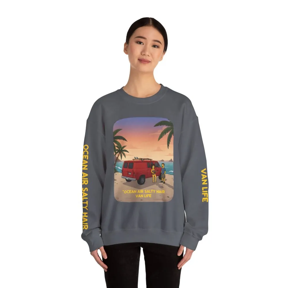 2831570891985894212_2048.jpeg Unisex Heavy Blend™ Crewneck Sweatshirt — "Ocean Air Salty Hair Van Life" Design Sitcom-Line