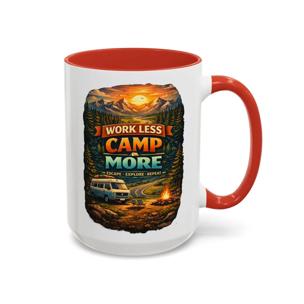Accent Coffee Mug (11, 15oz) — "Work Less-Camp More" Design Scenic-Line