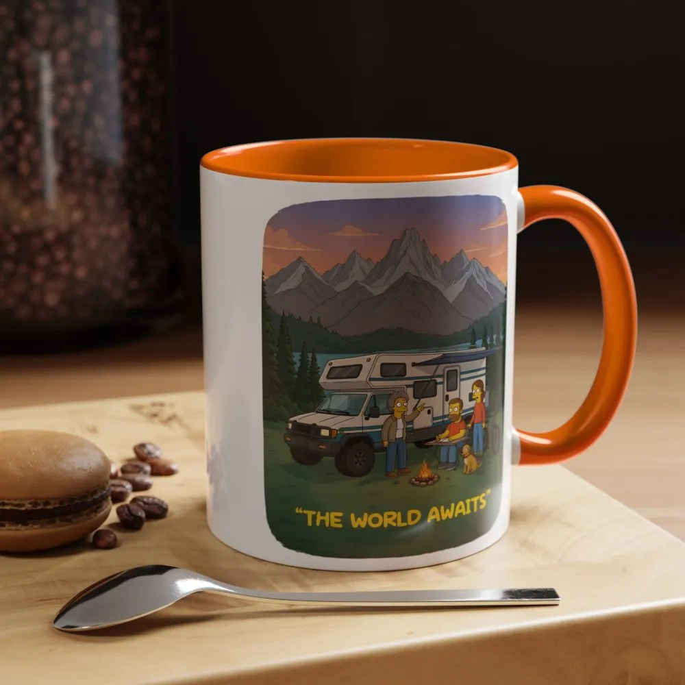 Accent Coffee Mug (11, 15oz) — "The World Awaits" Design Sitcom-Line