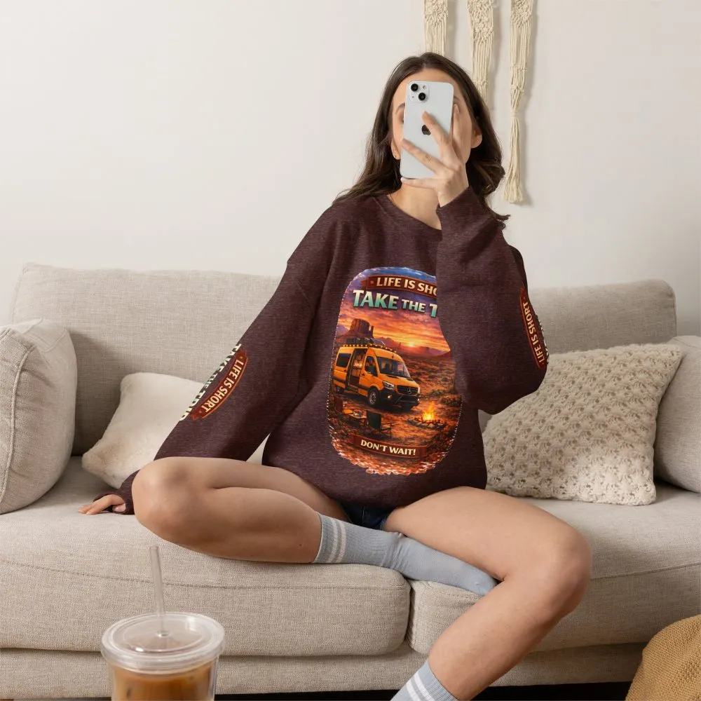 Unisex Heavy Blend™ Crewneck Sweatshirt — "Live Is Short Take The Trip" Design Scenic-Line
