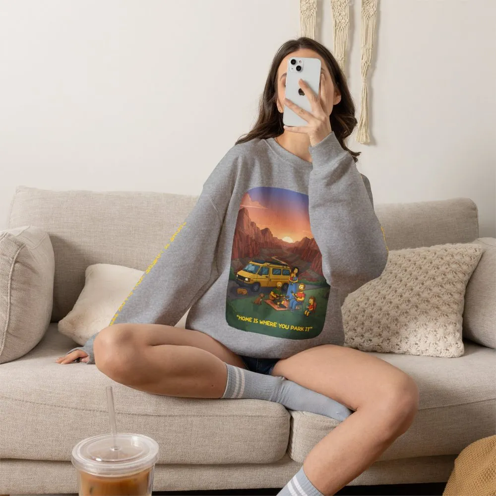 Unisex Heavy Blend™ Crewneck Sweatshirt — "Home Is Where You Park It" Design Sitcom-Line