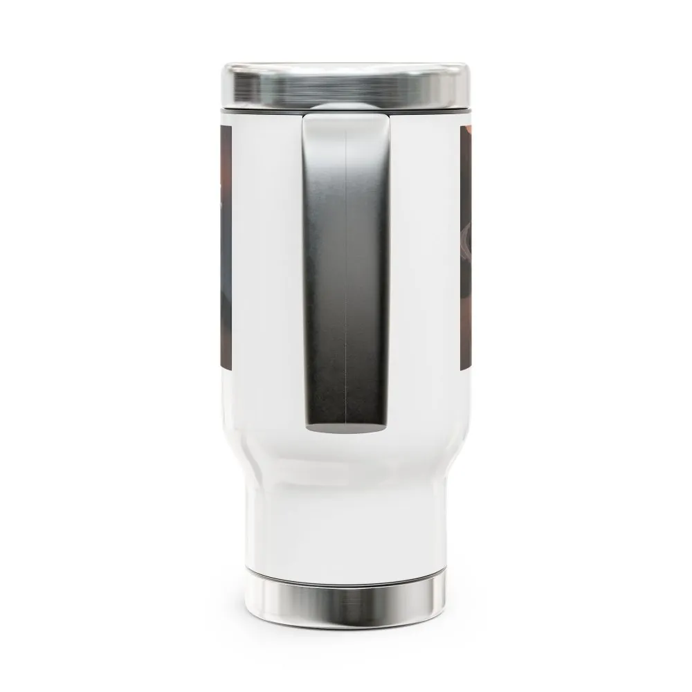 Stainless Steel Travel Mug with Handle, 14oz — "Chase the Sun, Find Yourself"