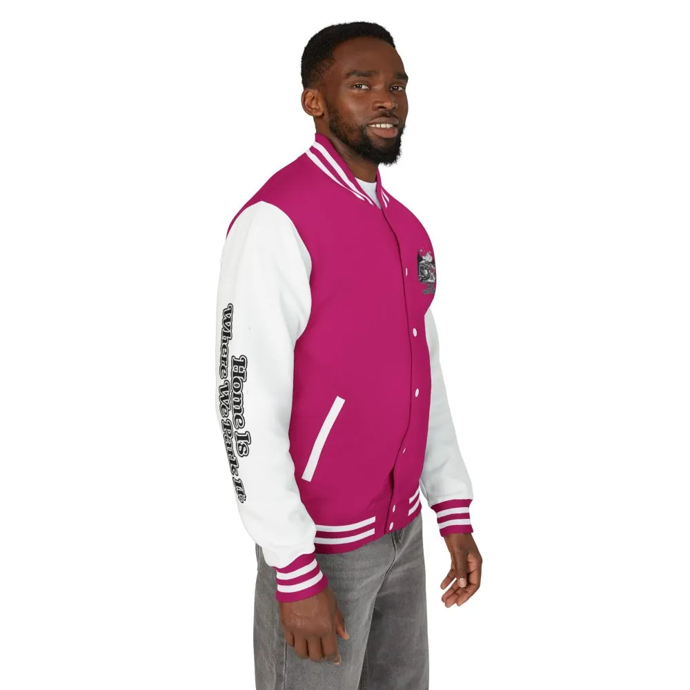 Unisex Heavyweight Letterman Jacket — "Home Is Where You Park It" Travel Varsity Coat