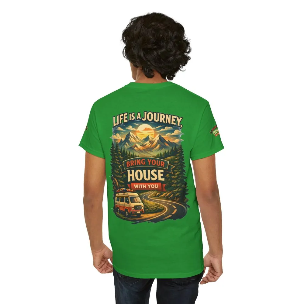 Unisex Heavy Cotton Tee — "Live Is A Journey-Bring Your House With You" Design Scenic-Line