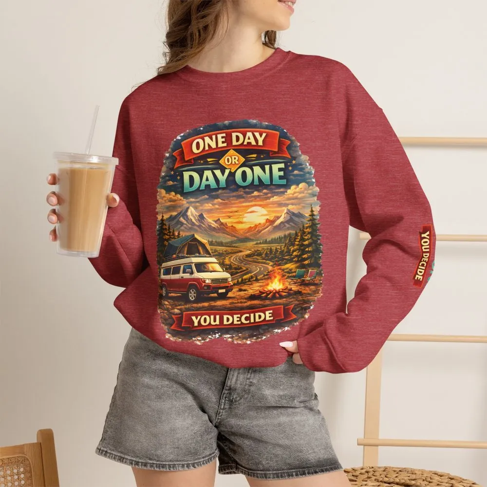 Unisex Heavy Blend™ Crewneck Sweatshirt — "One Day Or Day One" Design Scenic-Line