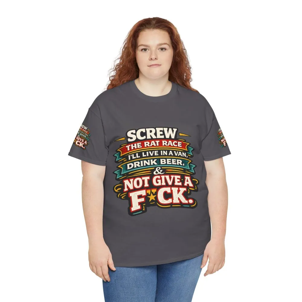 Unisex Heavy Cotton Tee — "Screw The Rat Race" Design F**K-Line