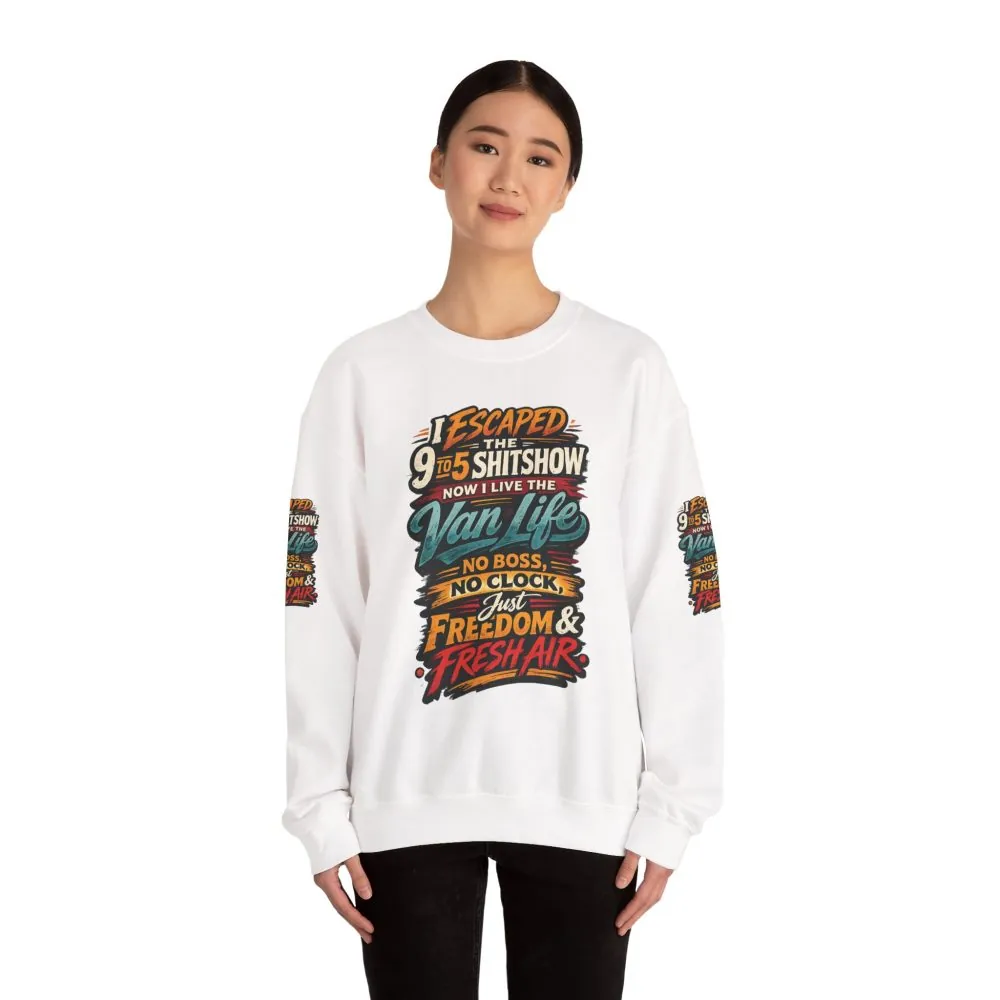 Unisex Heavy Blend™ Crewneck Sweatshirt — "I Escaped The 9 To 5" Design F**K-Line
