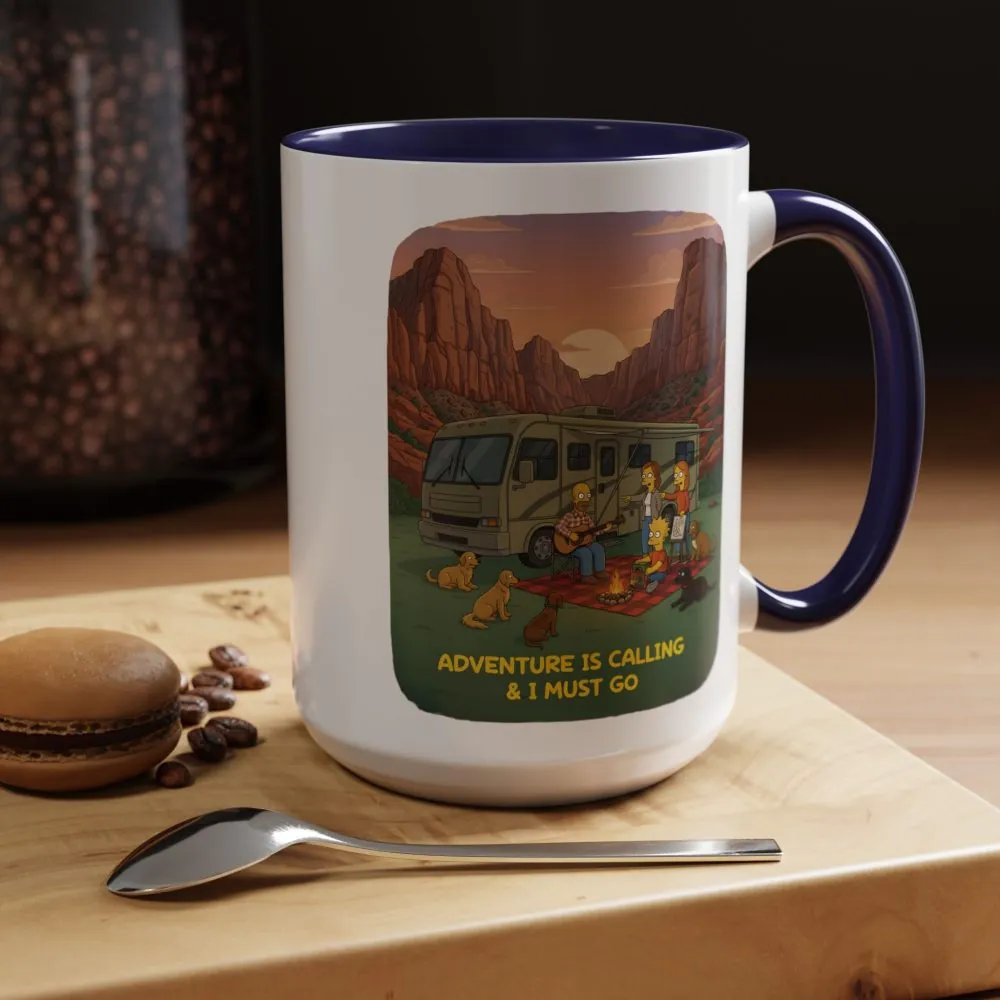 Accent Coffee Mug (11, 15oz) — "Adventure Is Calling-I Must Go" Design Sitcom-Line