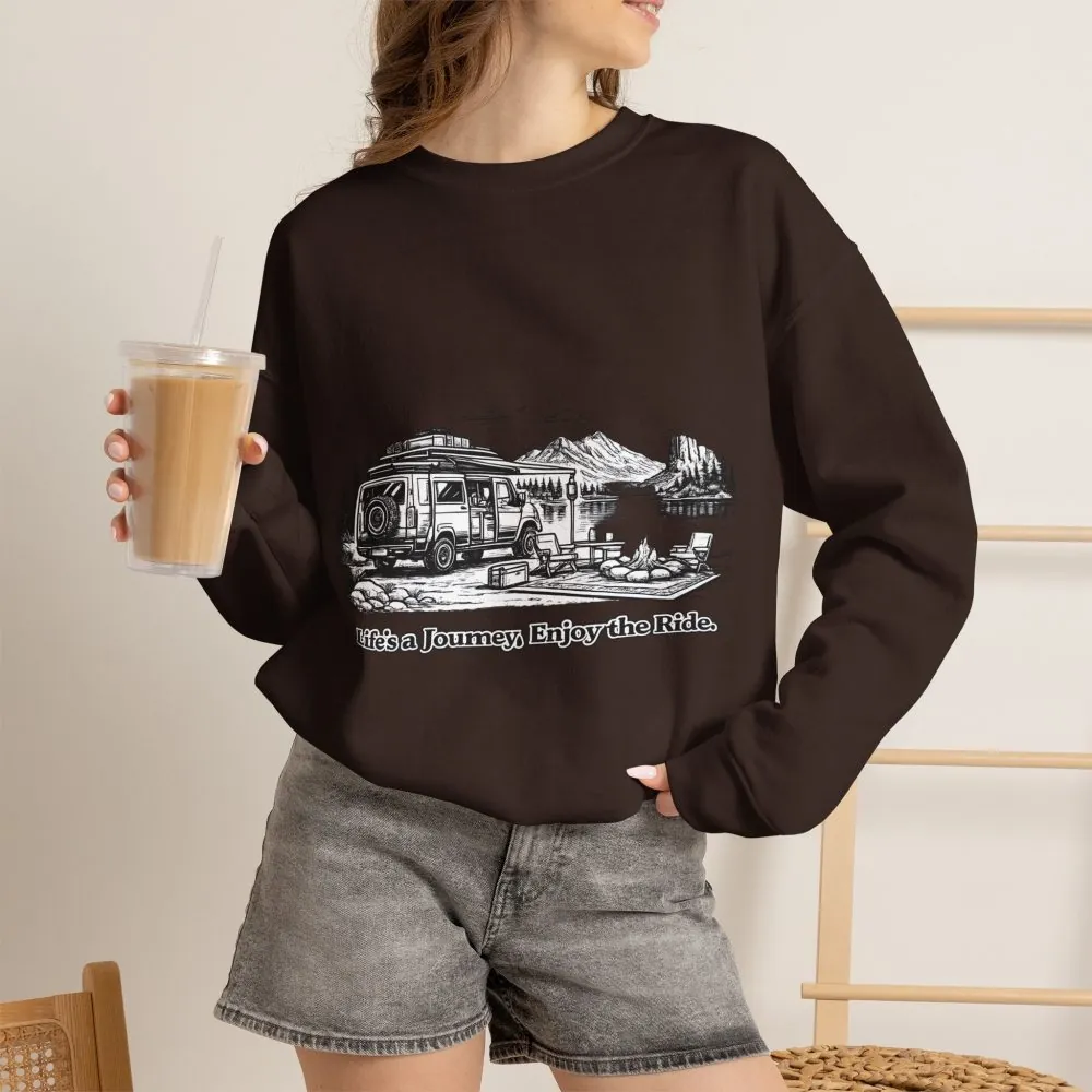 Unisex Heavy Blend™ Crewneck Sweatshirt — "Lifes A Journey,Enjoy The Ride" Design Minimal-Line